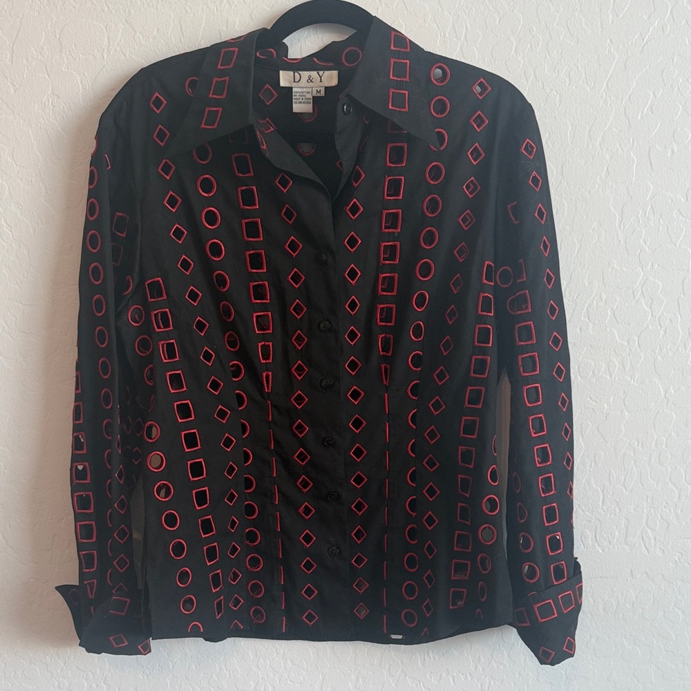 D&Y Black and Red Patterned Shirt with Cutouts